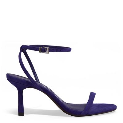 Sandália Couro Camurça Salto Alto Fino Roxo Vamp