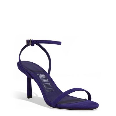 Sandália Couro Camurça Salto Alto Fino Roxo Vamp