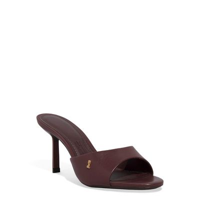 Mule Couro Pelica Salto Alto Fino Marrom Dark