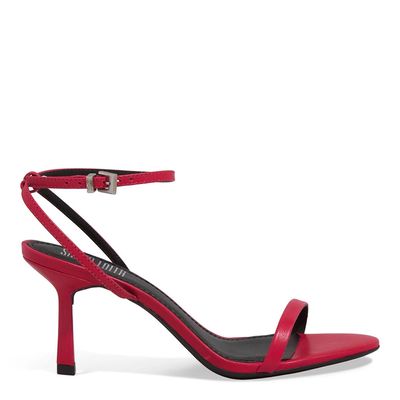 Sandália Couro Pelica Salto Alto Fino Vermelha Blood