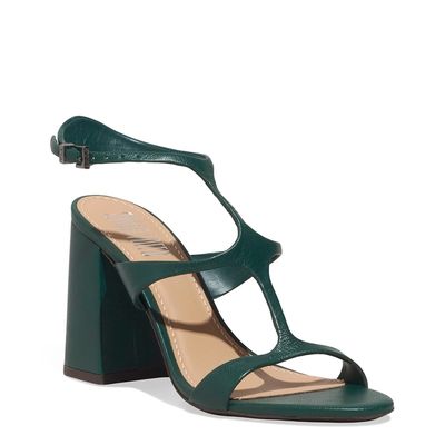 Sandália Couro Pelica Salto Grosso Verde Turmalina