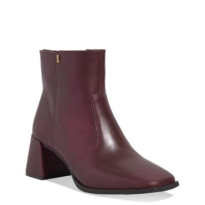 Bota Couro Nobre Soft Cano Curto Salto Grosso Roxa Berry