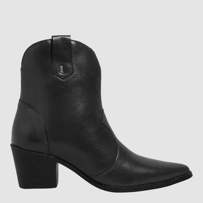 Bota Western Couro Cano Médio Salto Bloco Preta