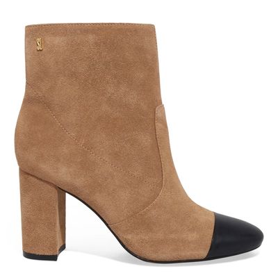 Bota Couro Camurça Bico Fino Salto Grosso Caramelo