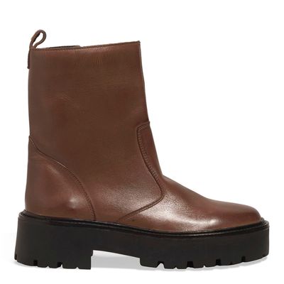 Bota Tratorada Cano Médio Couro Confort Marrom Safari