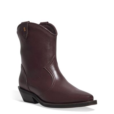 Bota Western Couro Confort Cano Longo Roxo Berry