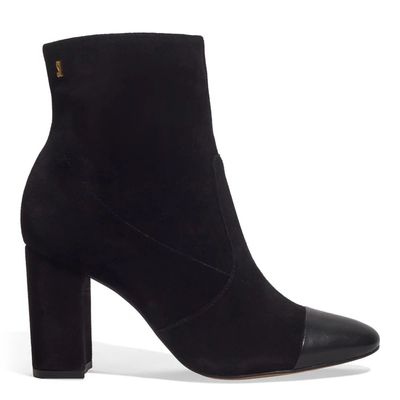 Bota Couro Camurça Bico Fino Salto Grosso Preta