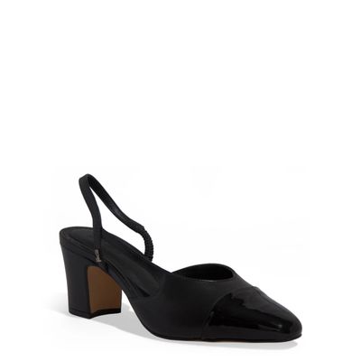 Scarpin Slingback Couro Salto Bloco Baixo Preto