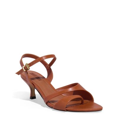 Sandália Couro Nobre Soft Salto Taça Marrom Brick