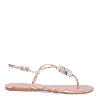 Rasteira Metalizado Reflexo Dourado