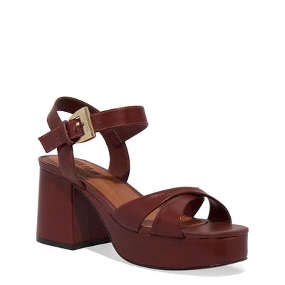 Sandália Anabela Plataforma Couro Nobre Marrom Terracota