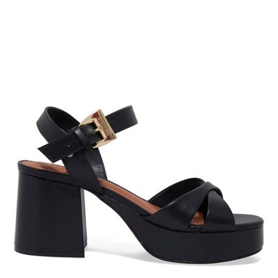 Sandália Anabela Plataforma Couro Nobre Preta