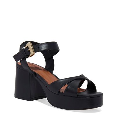 Sandália Anabela Plataforma Couro Nobre Preta