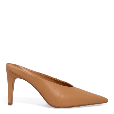 Mule Couro Pelica Soft Salto Alto Bege