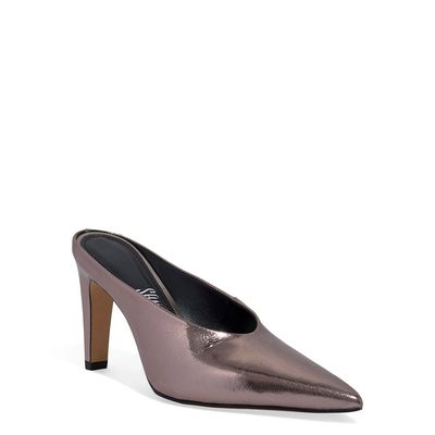 Mule Couro Metalizado Salto Alto Prata