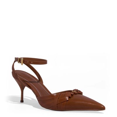Scarpin Couro Confort Salto Agulha Caramelo