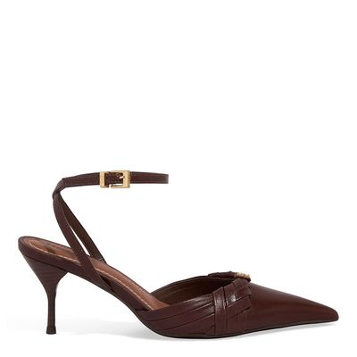 Scarpin Couro Confort Salto Agulha Marrom Dark