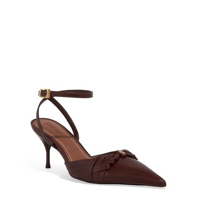 Scarpin Couro Confort Salto Agulha Marrom Dark