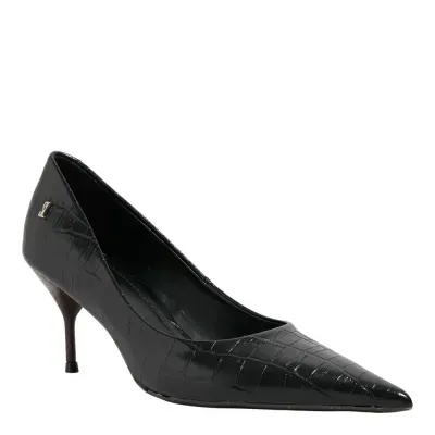 Scarpin Couro Croco Italiano Salto Agulha Preto