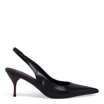 Scarpin Slingback Couro Confort Bico Fino Salto Taça Preto