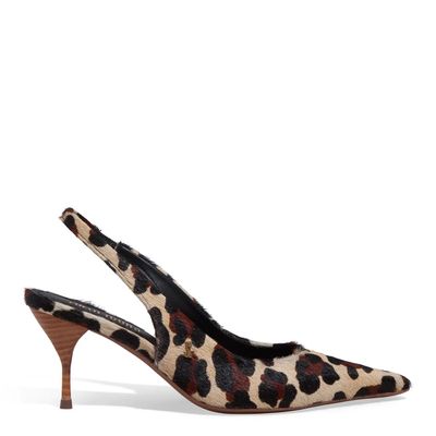 Scarpin Slingback Couro Pelo Salto Agulha Animal Print Onça