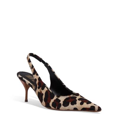Scarpin Slingback Couro Pelo Salto Agulha Animal Print Onça