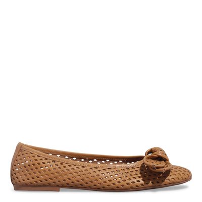 Sapatilha Couro Nobre Bico Redondo Laço Caramelo