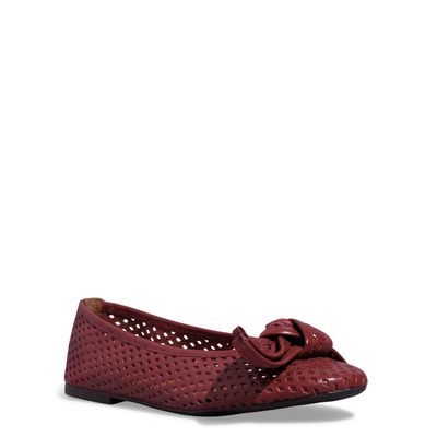 Sapatilha Couro Nobre Bico Redondo Laço Vermelho Marsala