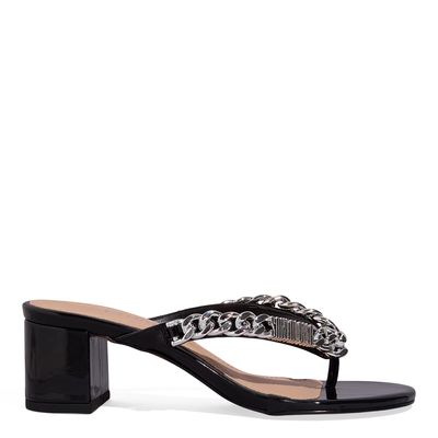 Mule De Dedo Corrente Verniz Salto Grosso Preto