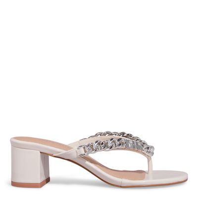 Mule De Dedo Corrente Verniz Salto Grosso Off White