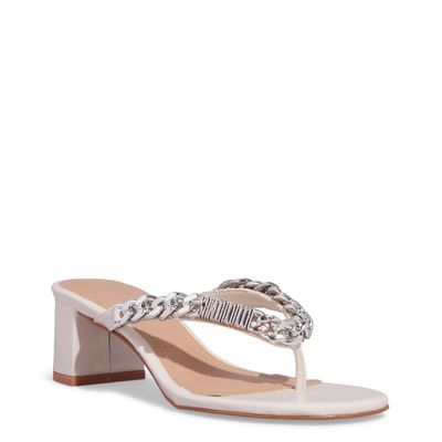 Mule De Dedo Corrente Verniz Salto Grosso Off White