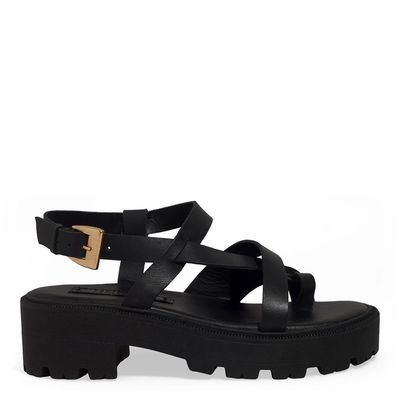 Sandália Papete Tratorada Couro Confort Preta