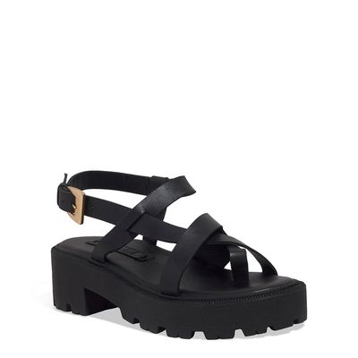 Sandália Papete Tratorada Couro Confort Preta