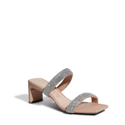 Mule Nude Rosado com Strass e Salto Médio