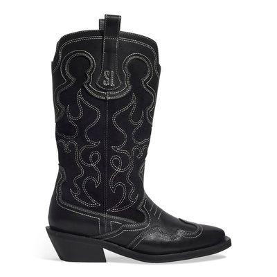 Bota Western Couro Camurça Cano Longo Preta