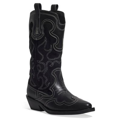 Bota Western Couro Camurça Cano Longo Preta