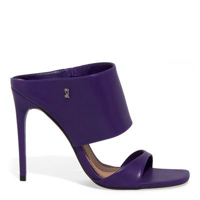 Mule Meia Pata Couro Pelica Salto Fino Roxo Vamp
