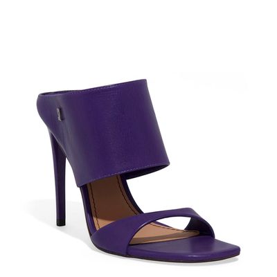 Mule Meia Pata Couro Pelica Salto Fino Roxo Vamp