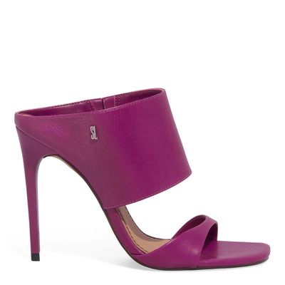 Mule Meia Pata Couro Pelica Salto Fino Rosa