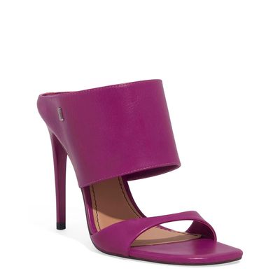 Mule Meia Pata Couro Pelica Salto Fino Rosa