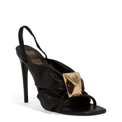 Sandália Couro Pelica Salto Alto Fino Preta