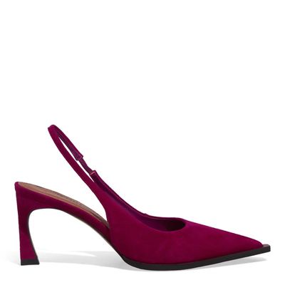 Scarpin Slingback Couro Camurça Salto Fino Rosa Amarena