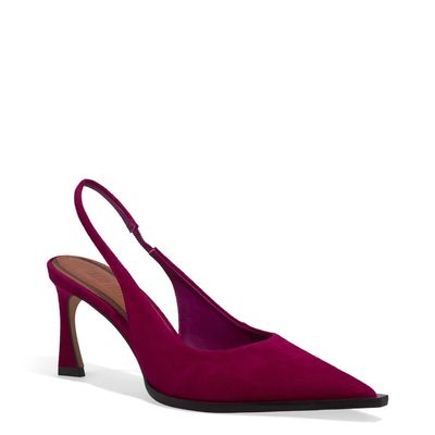 Scarpin Slingback Couro Camurça Salto Fino Rosa Amarena