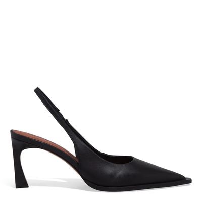 Scarpin Slingback Couro Salto Fino Preto
