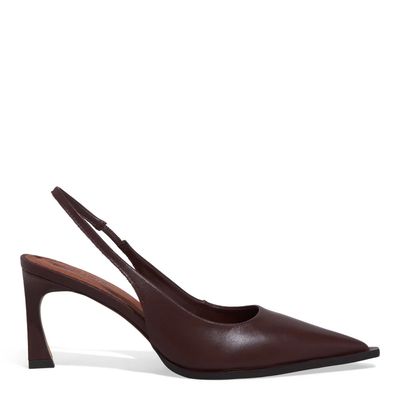 Scarpin Slingback Couro Salto Fino Marrom Dark Cocoa