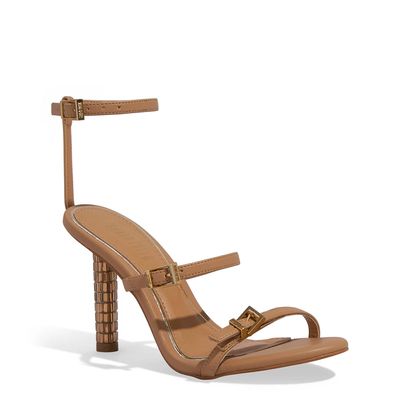 Sandália Napa Soft Salto Fino Bege Palha