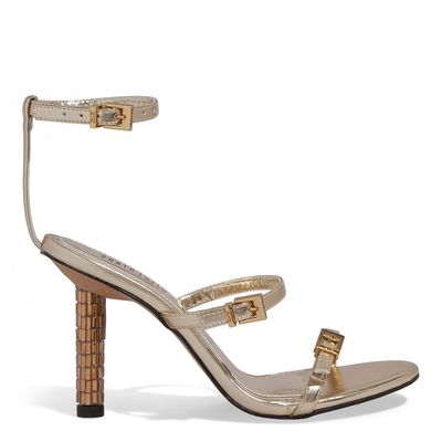 Sandália Metalizada Salto Fino Dourada