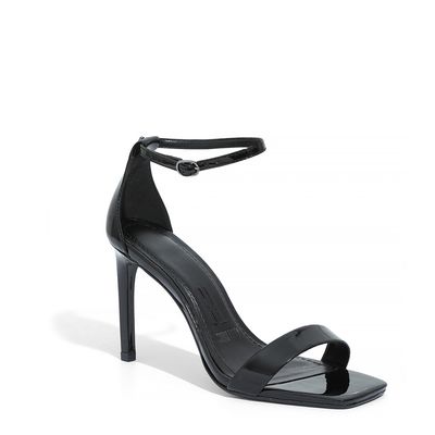 Sandália Salto Alto Verniz Preto Bico Quadrado