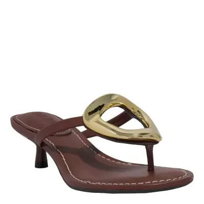 Mule Thong Couro Soft Metal Salto Taça Roxo Berry