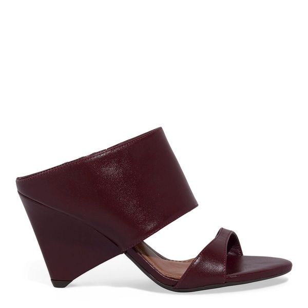 Mule Couro Confort Salto Geométrico Roxo Berry